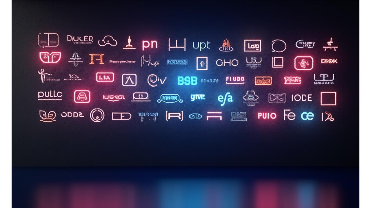 Farklı markaların espor logosu olan sponsorluk duvarı